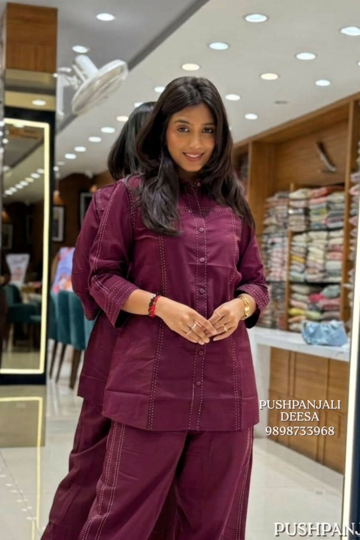Wine Maroon Embroidered Co-Ord Set - Image 2