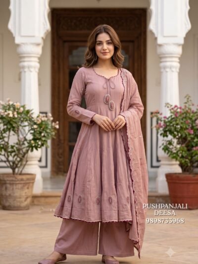 Dusty Pink Mul Chanderi Anarkali Set