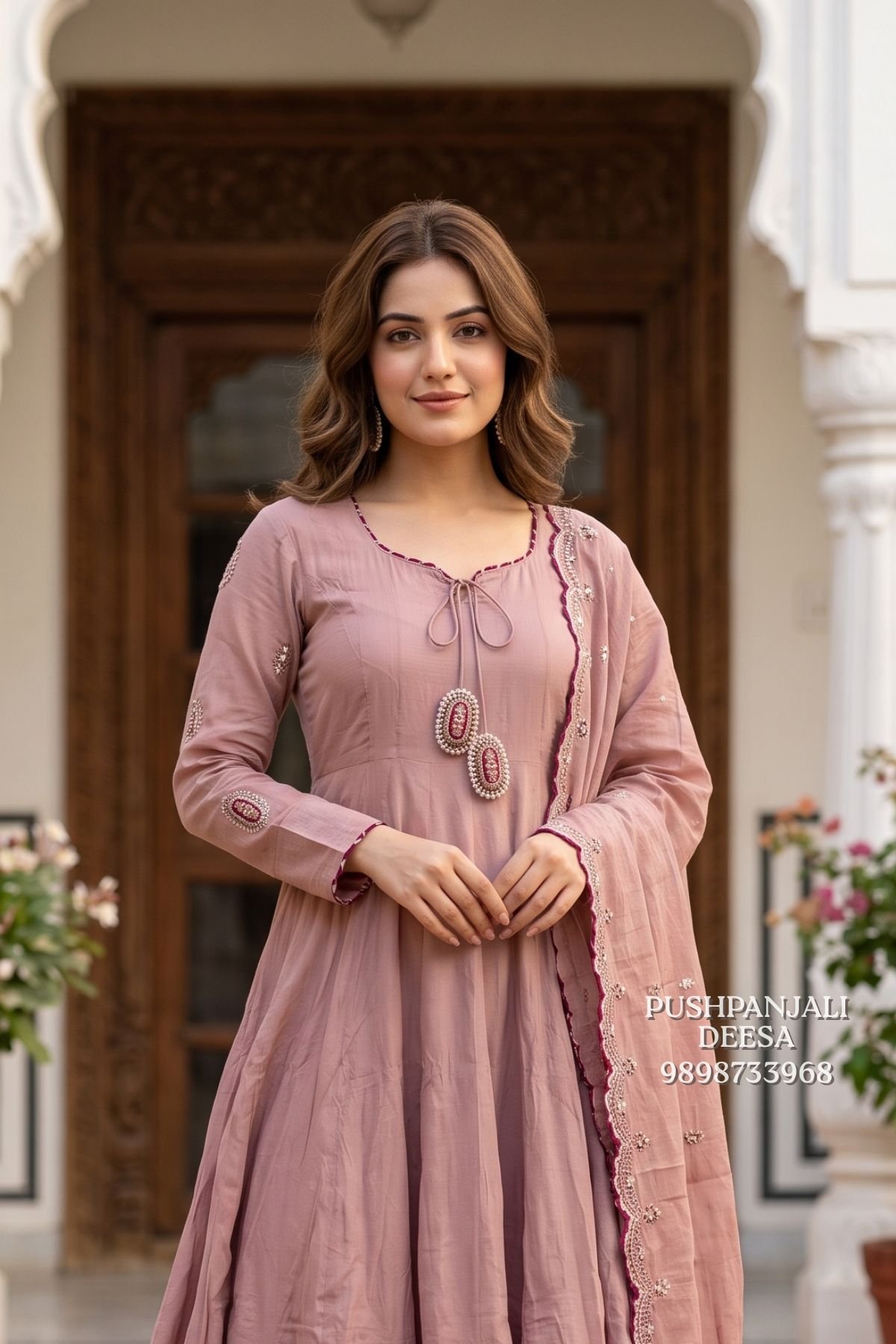 Dusty Pink Mul Chanderi Anarkali Set - Image 2