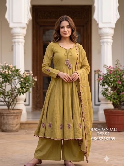 Mul Chanderi Anarkali Set