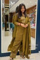 Olive Green Pure Cotton Embroidered Farshi Salwar Suit Set