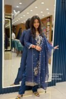 Navy Blue Mul Chanderi Embroidered Suit Set