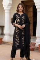 Black Pure Cotton Bird & Floral Embroidered Suit Set
