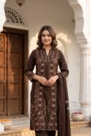 Chocolate Brown Embroidered 3-Piece Suit Set