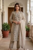 Beige Printed 3-Piece Suit Set