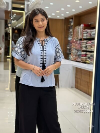 Sky Blue Imported Embroidered Top Only