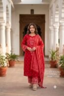 Red Pure Cotton Printed Suit Set