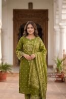 Olive Green Pure Cotton Printed Suit Set