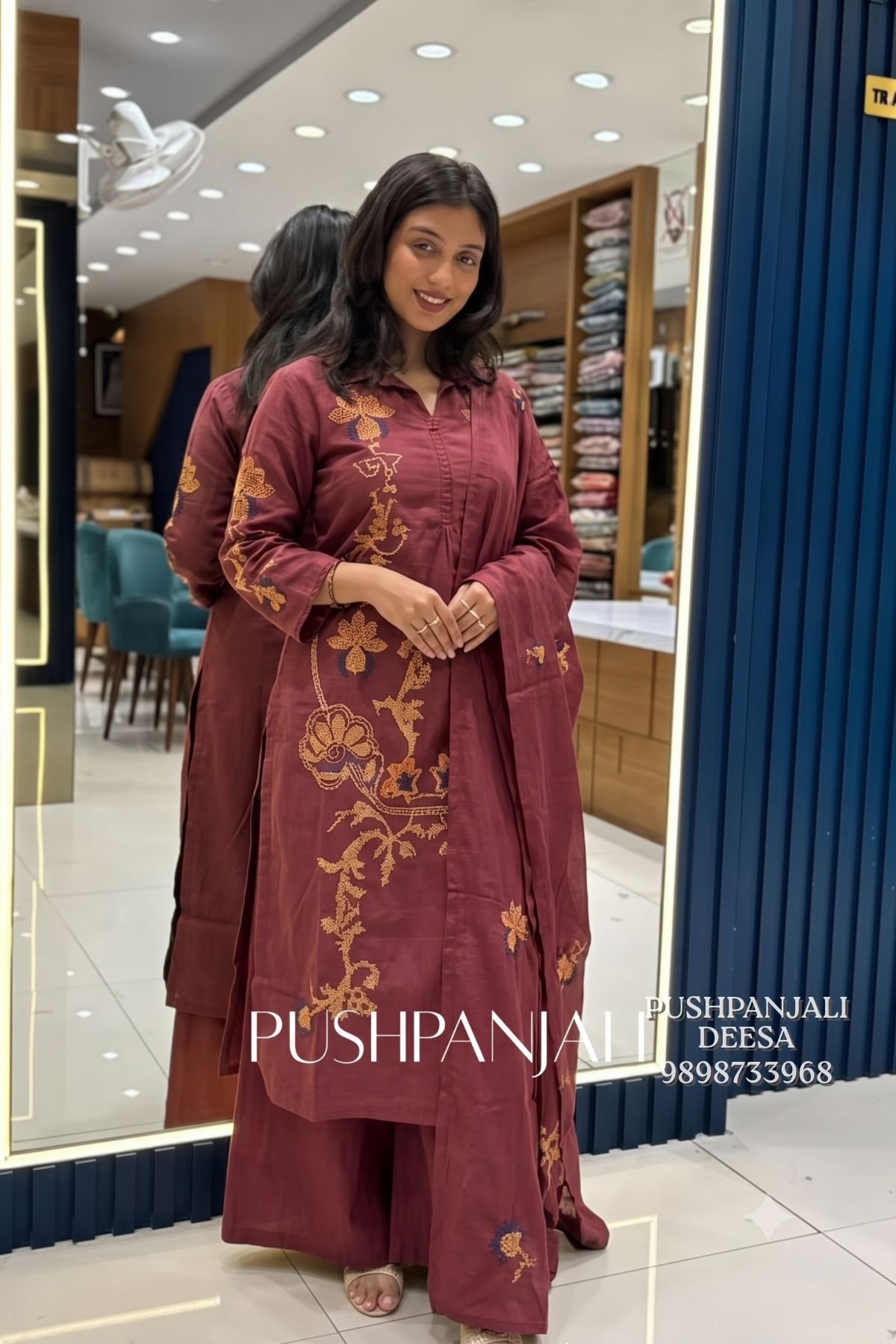 Wine Embroidered Kurta Set - Image 2