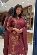 Wine Embroidered Kurta Set