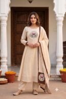 Cream Mul Chanderi Lotus Embroidered Suit Set