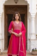 Hot Pink Embroidered Flared Suit Set
