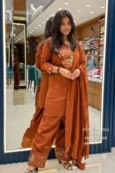 Rust Orange Pure Cotton Embroidered Farshi Salwar Suit Set