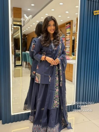 Navy Blue Pure Cotton Printed Skirt Set