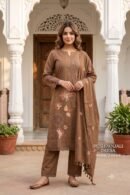 Brown Floral Embroidered 3-Piece Suit Set