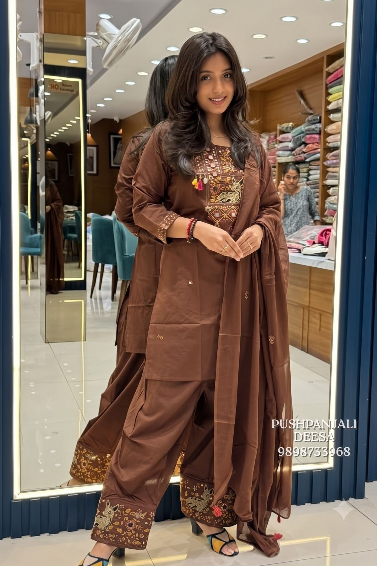 Chocolate Brown Pure Cotton Embroidered Farshi Salwar Suit Set