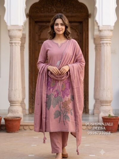 Dusty Pink Floral Printed 3-Piece Suit Set