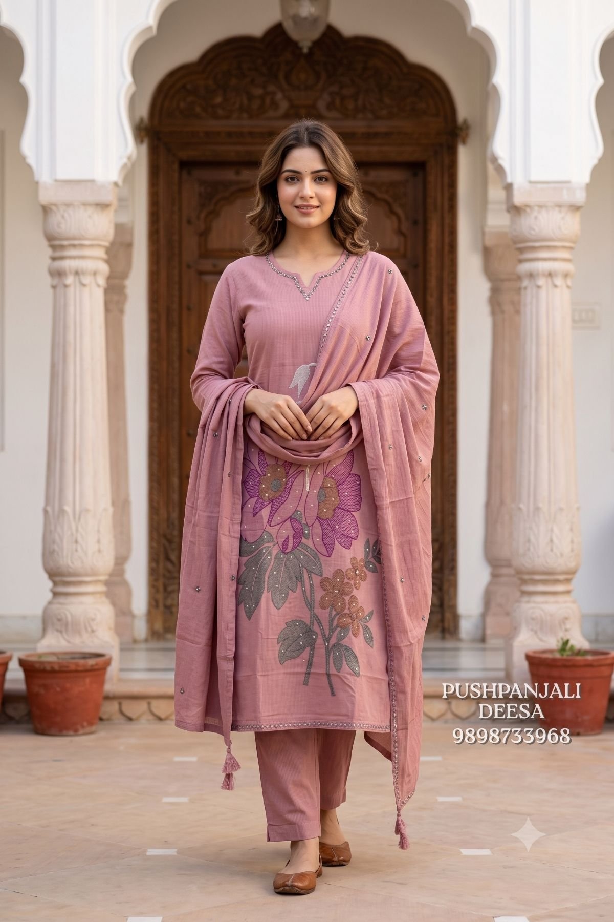 Dusty Pink Floral Printed 3-Piece Suit Set
